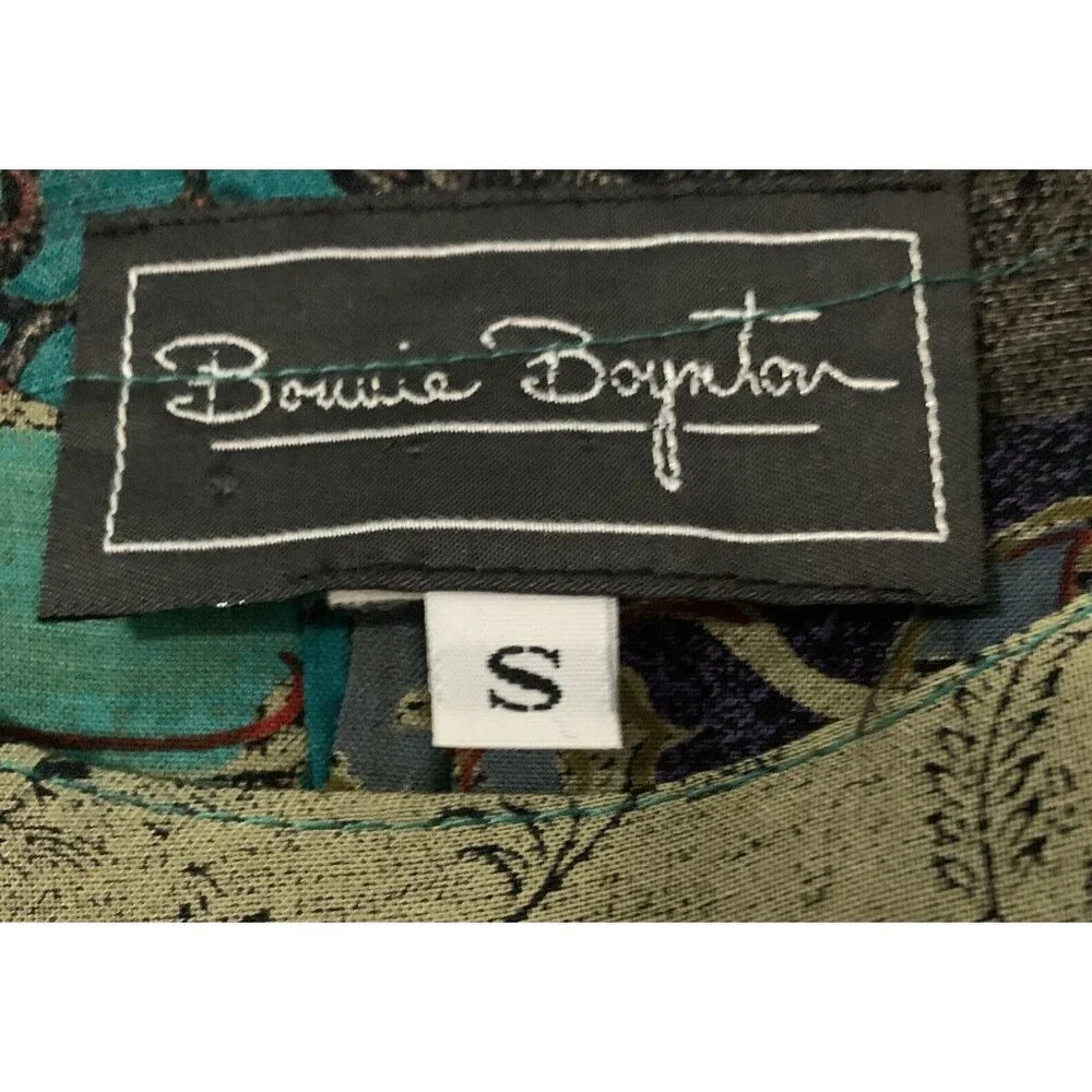 Vintage Bonnie Boynton Green Purple 3Piece Skirt Suit Floral Print Tunic Tie 80s